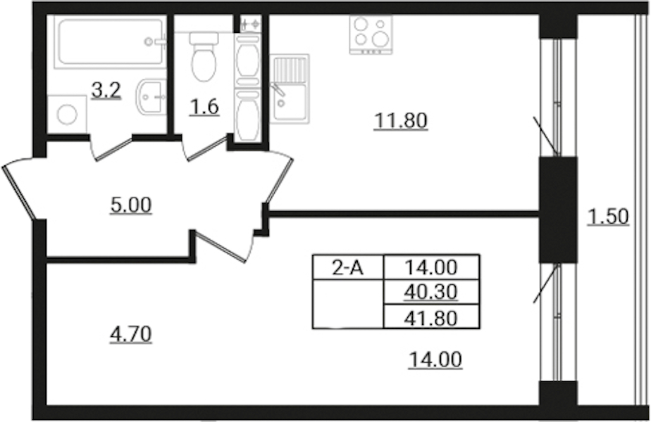 1-комнатная квартира 41.8 м², 1/9 эт., ЖК «Эко Гармония»